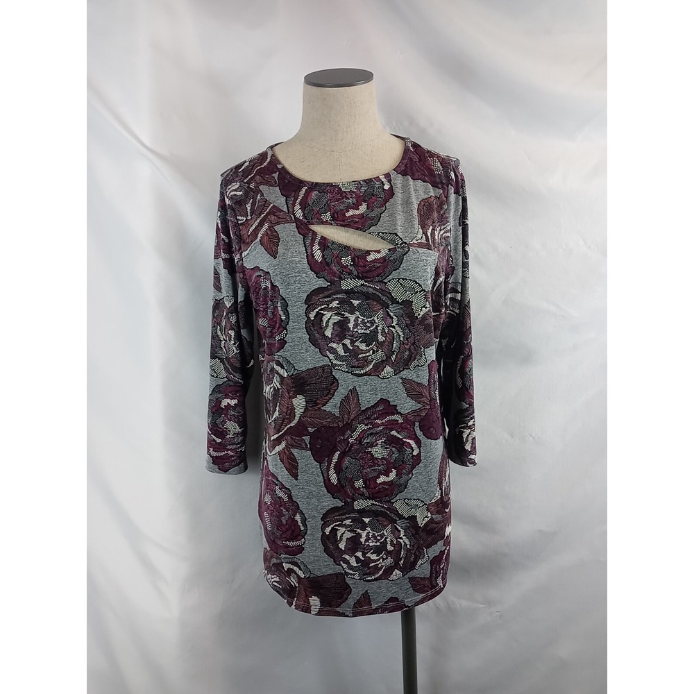 Christopher & Banks Floral Blouse Womens Size Medium Shirt 3/4 Sleeve Flower Top
